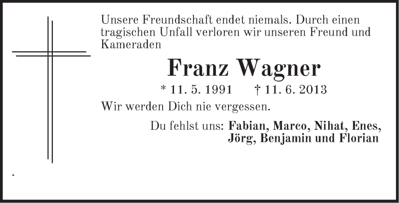  Traueranzeige für Franz Wagner vom 15.06.2013 aus Pegnitz-Zeitung